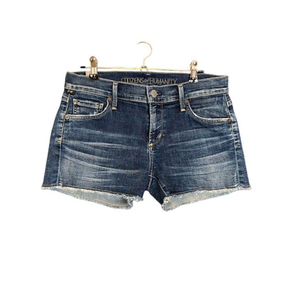 Citizens of Humanity Denim Jean Shorts Dark Whisker Wash Stretch Size 26